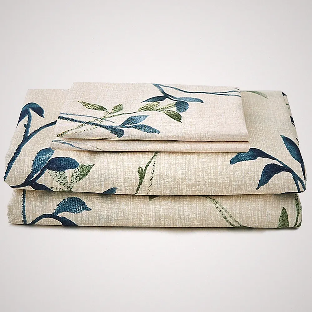 JSD Beige Leaves Printed Sheet Set Queen Size, 4 Piece Botanical Pattern Micr...