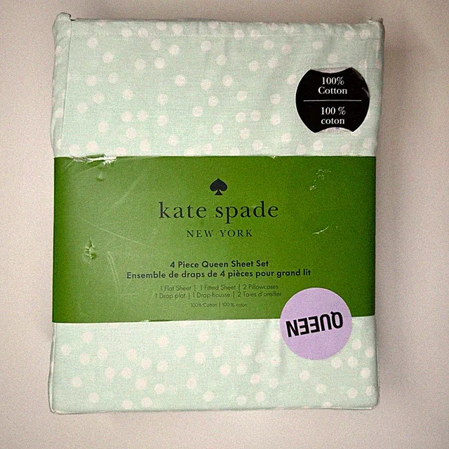 Kate Spade Queen 4 pc. Powder Light Blue White Polka Dot Sheet Set NEW