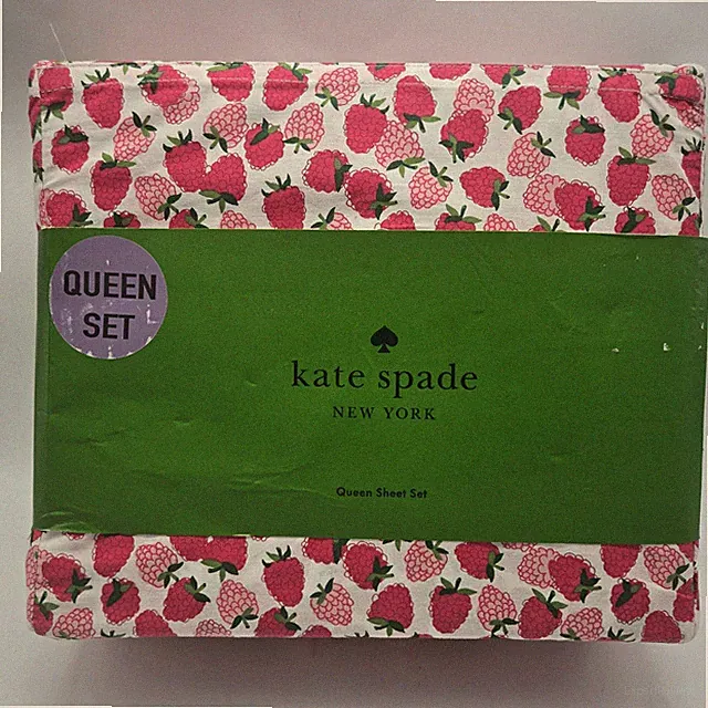Kate Spade Queen Sheet Set Rasberries Cotton Percale Pink Red White Rasberry