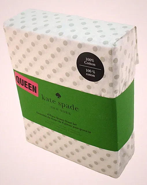 KATE SPADE Queen Size Glacier Gray Polka Dot 4 Piece Sheet Set Fits 17" Mattress