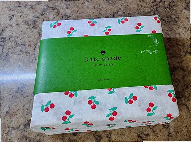 KATE SPADE White & Red Cherries Cotton Full Sheet SET NEW