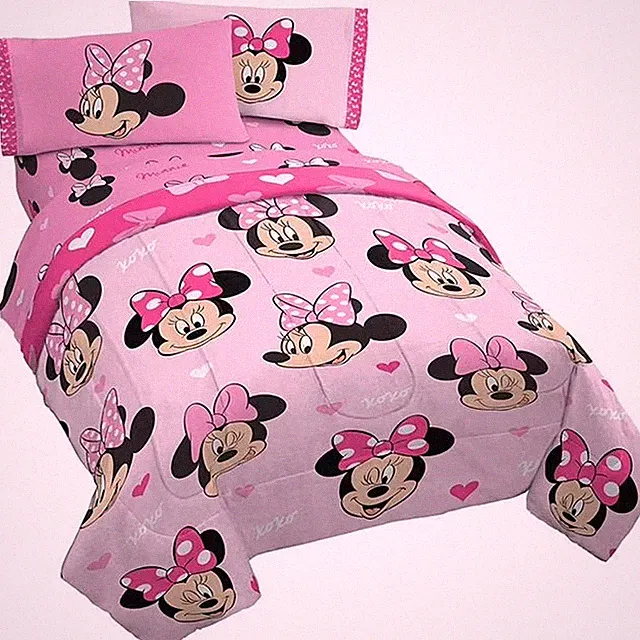 Kids Bedding Set 4-Piece Disney Minnie Mouse Pink Reversible Sheet Twin Size
