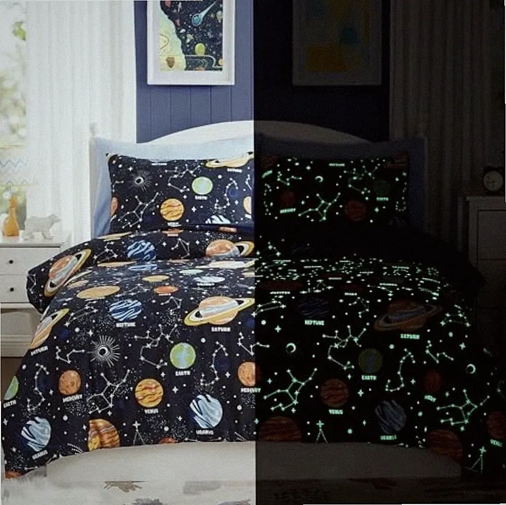 Kids Comforter Set - 7 Pieces Bedding Sets for Boys Teen, Glow in Full Planet