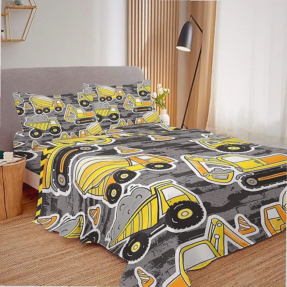 Kids Sheets Set, Twin Size - 4 Pieces, Tractor Truck Pattern Ultra-Soft Bedding