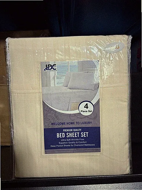 King 4 Piece Stripe Premium Bed Sheet Set Vanilla New