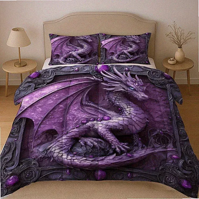 Latacaca 3 Pcs Fantasy Dragon Quilt Set thick blanket Set Stylish and Elegant