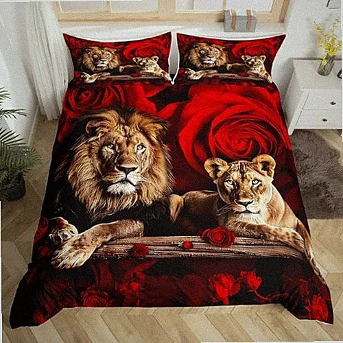 Lion Bedding Set Queen Size Kids Red Rose Floral Queen(No Comforter) Multi 27