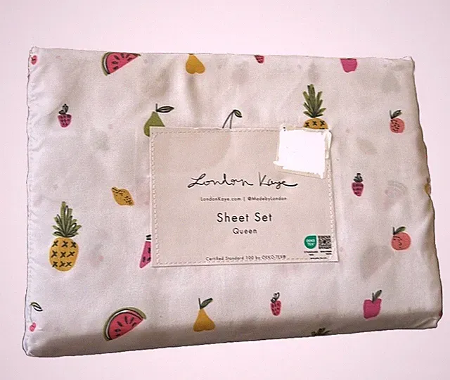 London Kaye Fruit Pineapple Watermelon Cherry Summer Queen Sheet Set 4 Pc