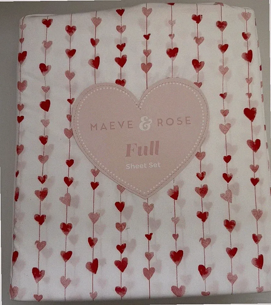 Maeve & Rose Heart Full Sheets Set Valentines Hearts Pattern Love Red White