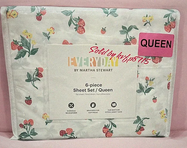 Martha Stewart Fruit Everyday 6 Pc Queen Bed Sheet Set New Strawberry Floral