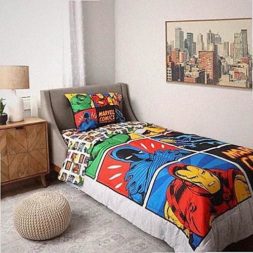Marvel Comics Bedding Sheet Set 4 pcs Multicolor Twin Bed in Bag Set for Kids