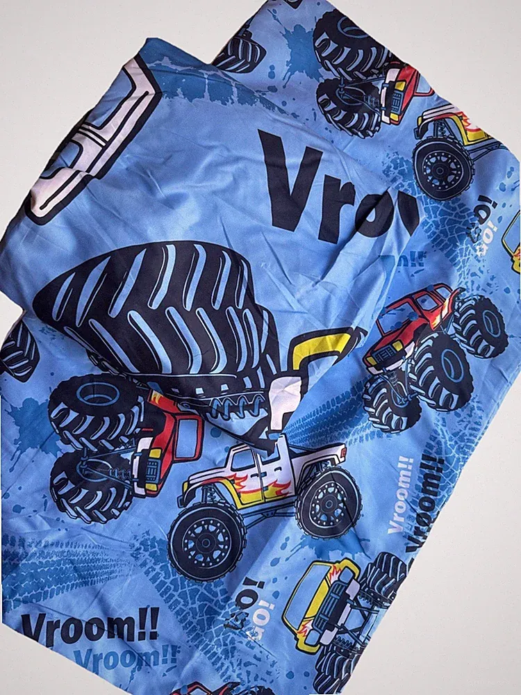 Monster Truck Sheet Set Queen Boys Blue Fitted Sheet Pillowcases Kids Bedding
