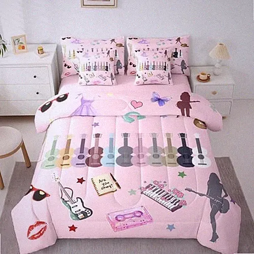 Music Fans Guitar Comforter Set Size Music Themed Bedding Full Pink Purple