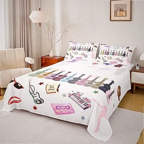 Music Lovers Bed Sheets Set Music Theme Sheet Set Singer Fans Twin White