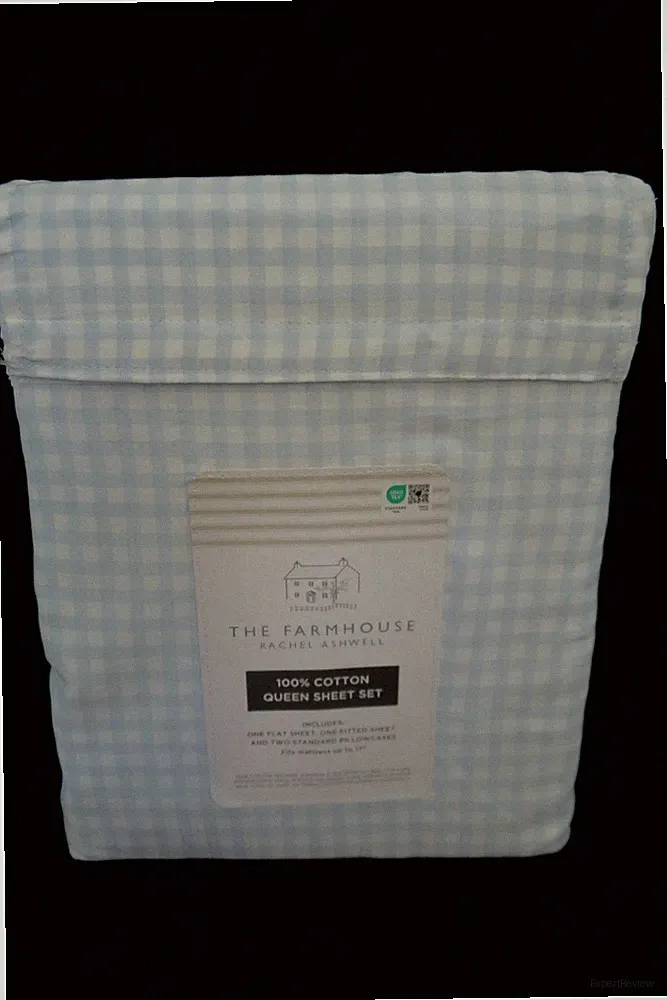 New RACHEL ASHWELL The Farmhouse GINGHAM QUEEN SHEET SET Blue White 100% Cotton