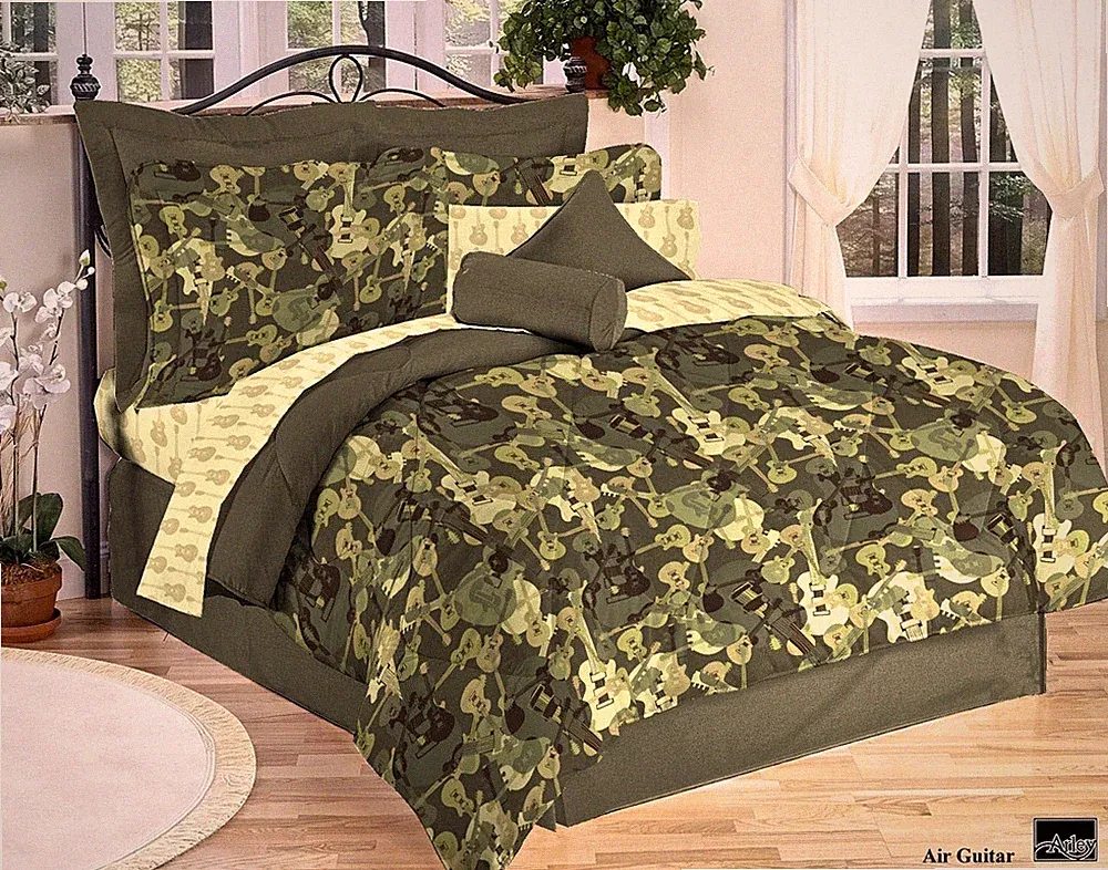 New Teen BOYS GUITAR Music Green Comforter~Sheets~Sham(s)~Skirt BED in a Bag Set