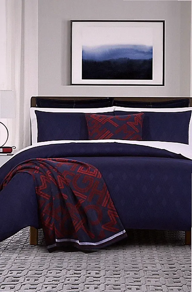 NIP Tommy Hilfiger Navy Pop Argyle Full/Queen Duvet Cover & Shams Set