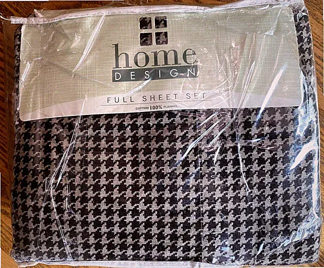 NOS 100% Cotton Flannel FULL Sheet Set Hounds Tooth Houndstooth Brown