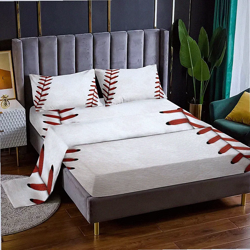 Nttopship Baseball 4 Pieces Bed Sheet Sets Twin Size Baseball Bedding Sets wi...