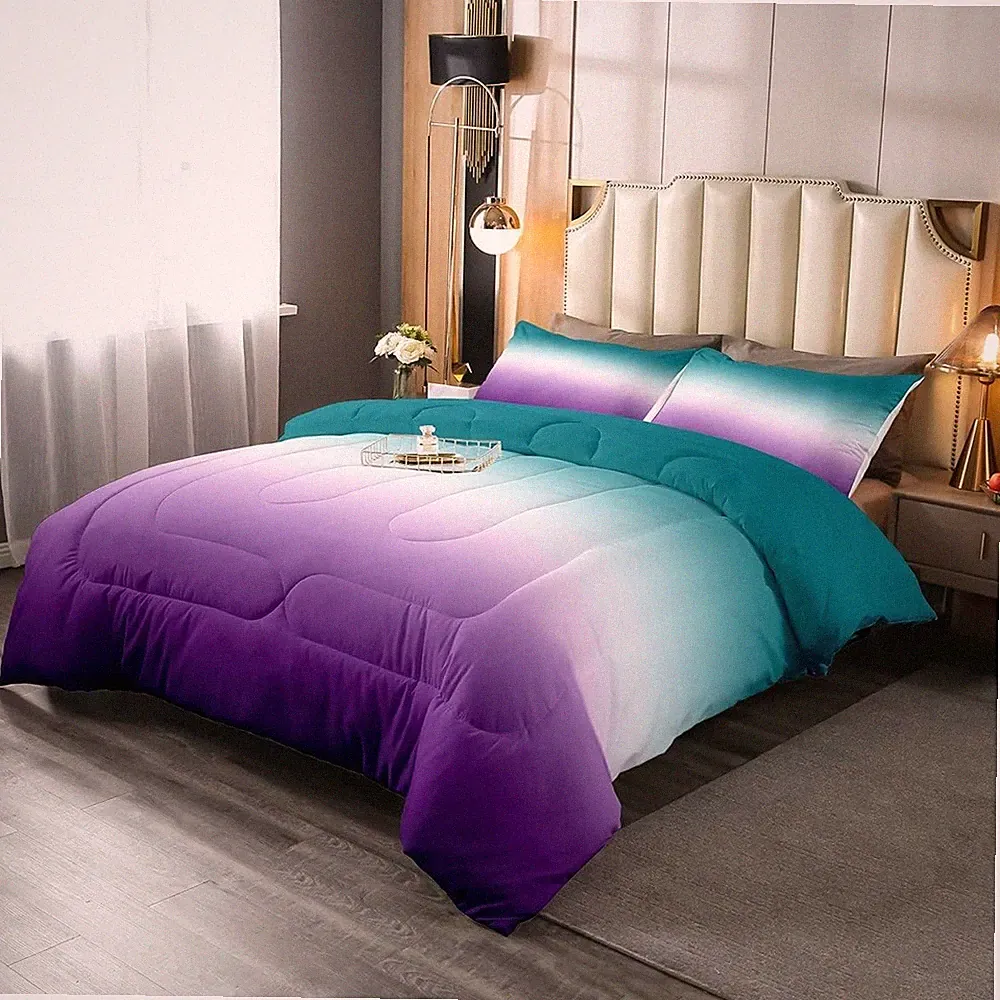 Ombre Comforter Set Green Purple Teal Bedding Set Full Size Colorful