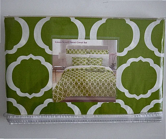 PHF Pacific Home Fashion QUEEN Duvet Set Green Scroll 100% Cotton Duvet + Shams