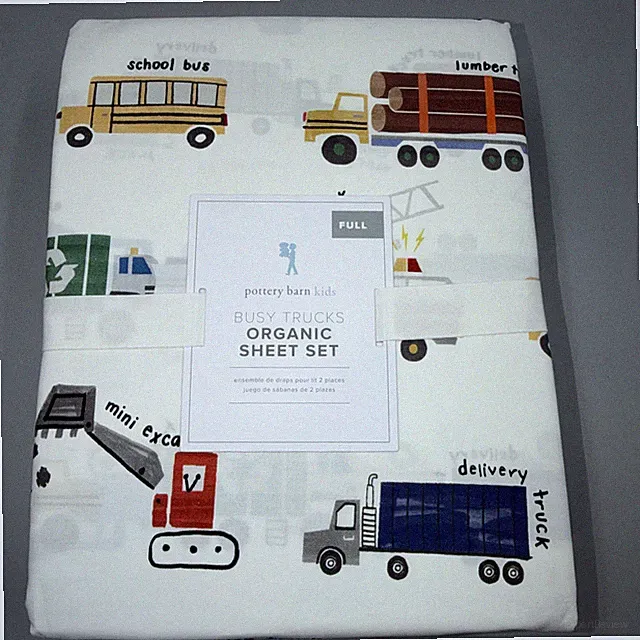 POTTERY BARN KIDS BUSY TRUCKS ORGANIC COTTON SHEET SET - Full ~ New