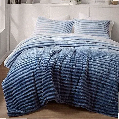 Queen Comforter Set, Plush Bedding, Microfiber Reverse, Full/Queen Blue Ombre