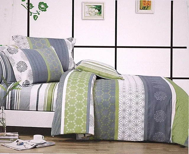 Queen Size 5pc Serene Print Cotton Bed Set:1 Duvet Cover 2 Shams 2 Cases (X2828)
