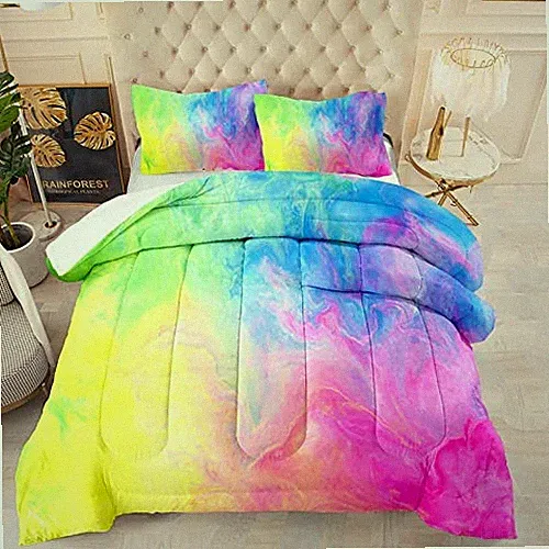 Rainbow Girls Comforter Set Tie Dye Kids Bedding Set Size 3Pcs Queen Rainbow 1