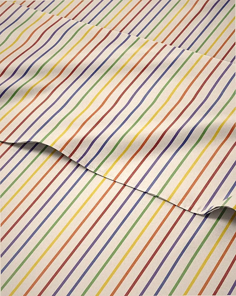 Rainbow Striped Set - Colorful Striped Bed Set - 1 Flat & 1 Fitted & 2 Pillow...