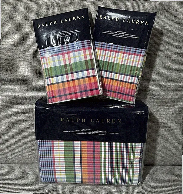 RALPH LAUREN 3pc AMAGANSETT Plaid SUMMER HILL Duvet & 2 Pillow Sham SET Queen