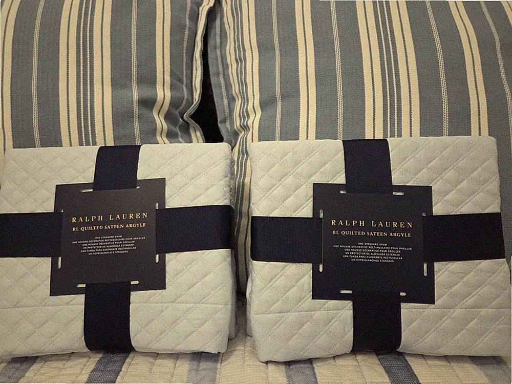 RALPH LAUREN QUILTED SATEEN ARGYLE Standard Sham Set of Two NWT Retail 145 each