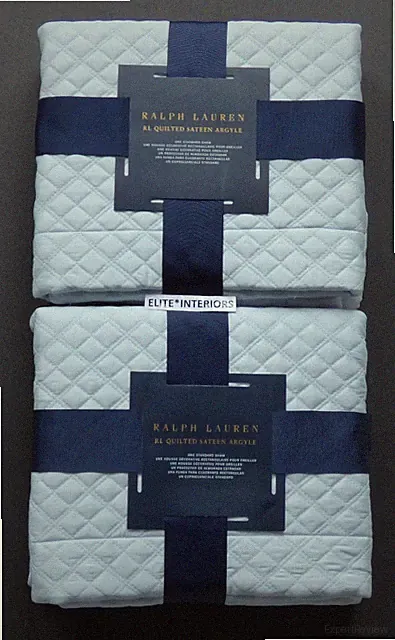 Ralph Lauren RL Quilted Sateen Argyle Standard Sham Blue Hyacinth SET OF 2 New