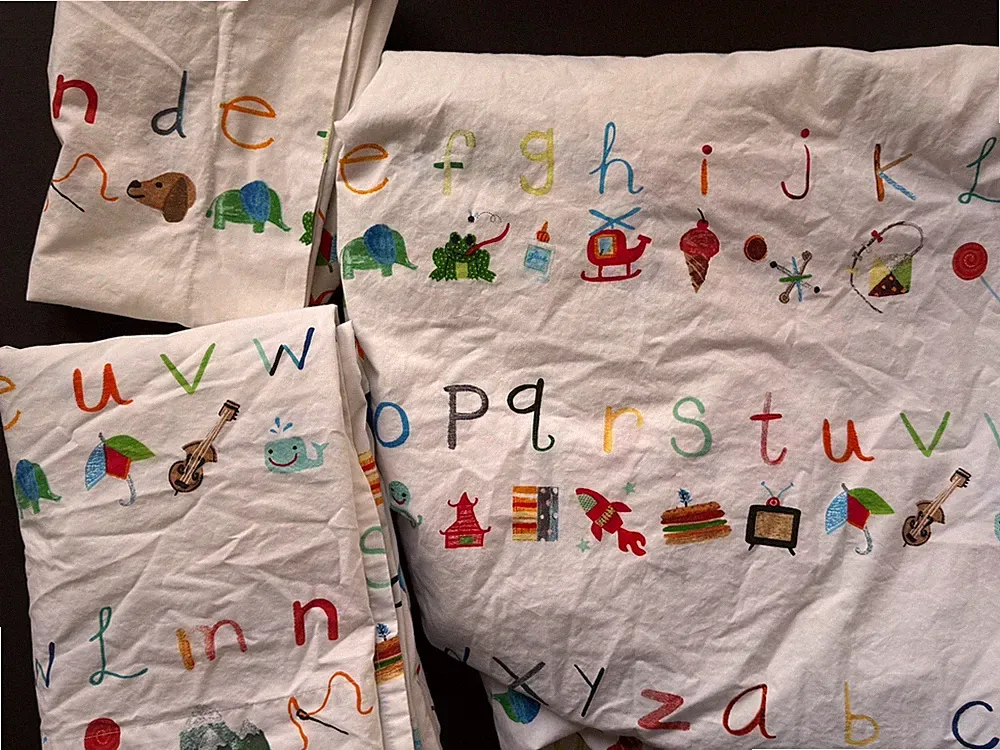 Rare ABC’s Pottery Barn Kids *ALPHABET SOUP ~Twin FLAT FITTED SHEET PILLOWCASE