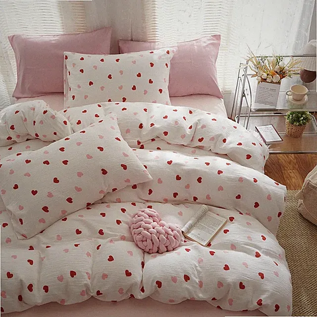 Red Pink Heart Comforter Set King Size - 3 Pieces for Kids, Bed in a Bag