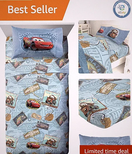 Reversible Disney Cars 4-Piece Full Sheet Set with Lightning McQueen - Easy Care