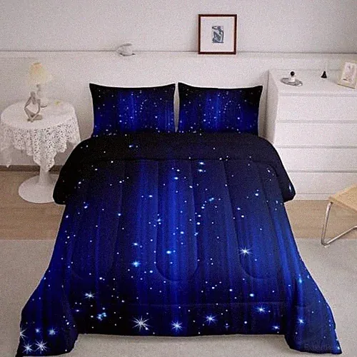 Royal Blue and Black Comforter Set Ombre Glitter Bedding Set for King Blue 02