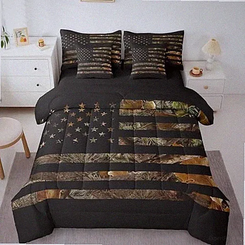 Rustic Camo Bedding Sets American Flag Comforter Set Full Brown Black Green