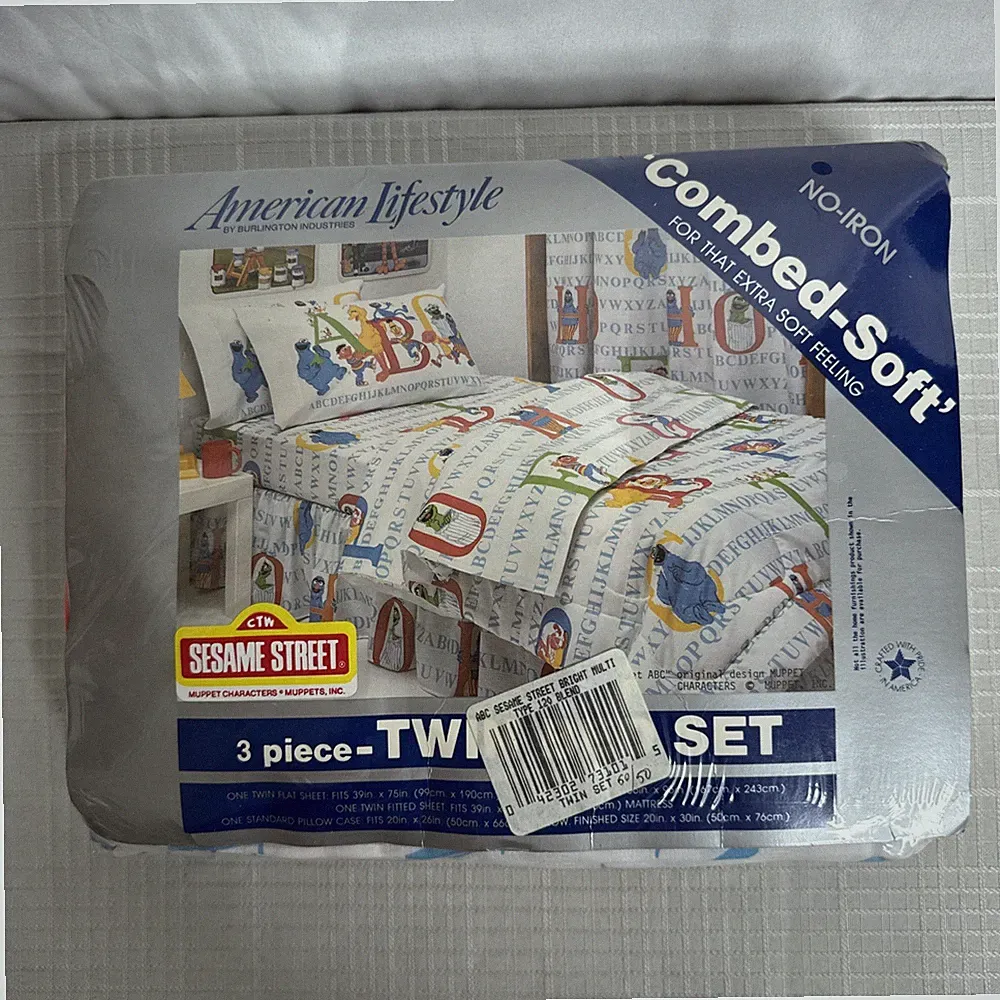 Sesame Street ABC Alphabet 3 Piece Twin Bed Sheet Set US MADE VINTAGE NEW SEALED