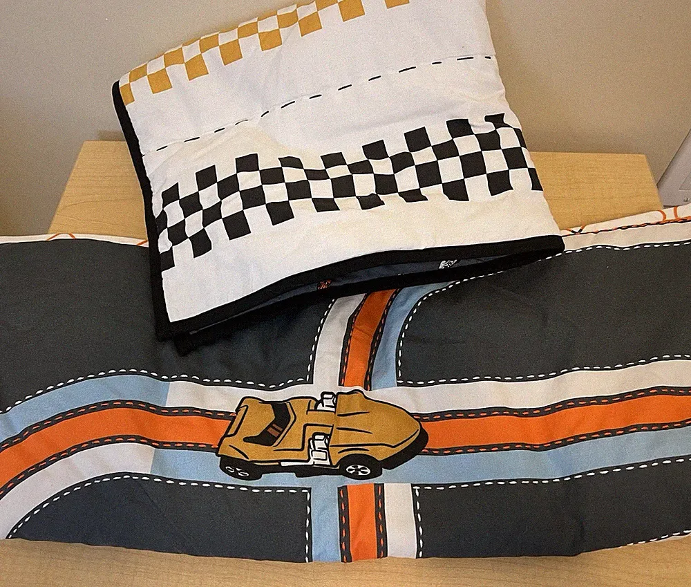 Set of 2 Kids RACE CAR Themed Standard Pillowcases Padded Batting