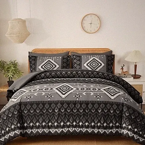 Size Comforter Set, 7 Pieces Boho Aztec Bed in a Bag, All-Season King Black