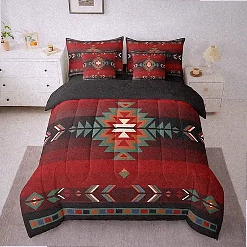 Size Southwest Native Design 7 Piece Bedding Set Southwestern Twin Red Green