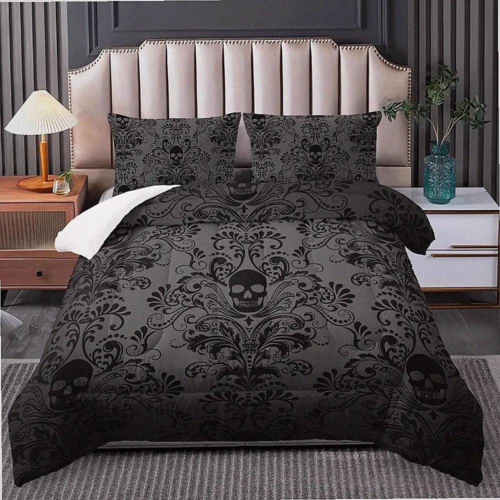 Skull Bedding Set Queen Size,Goth Bedding Sets Queen with Comforter,Skull Comfor