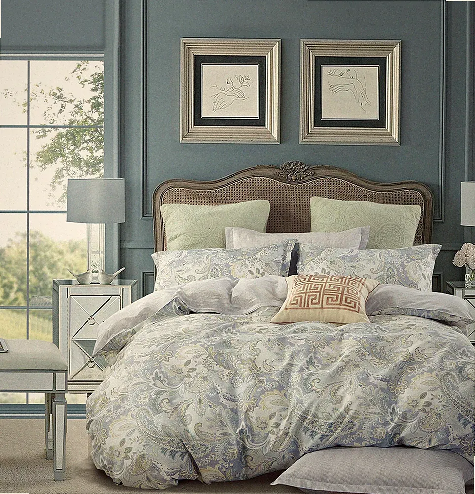 Soft Paisley Cotton Bedding Set:1 Duvet Cover & 2 Pillow Shams Queen/King/Cal K
