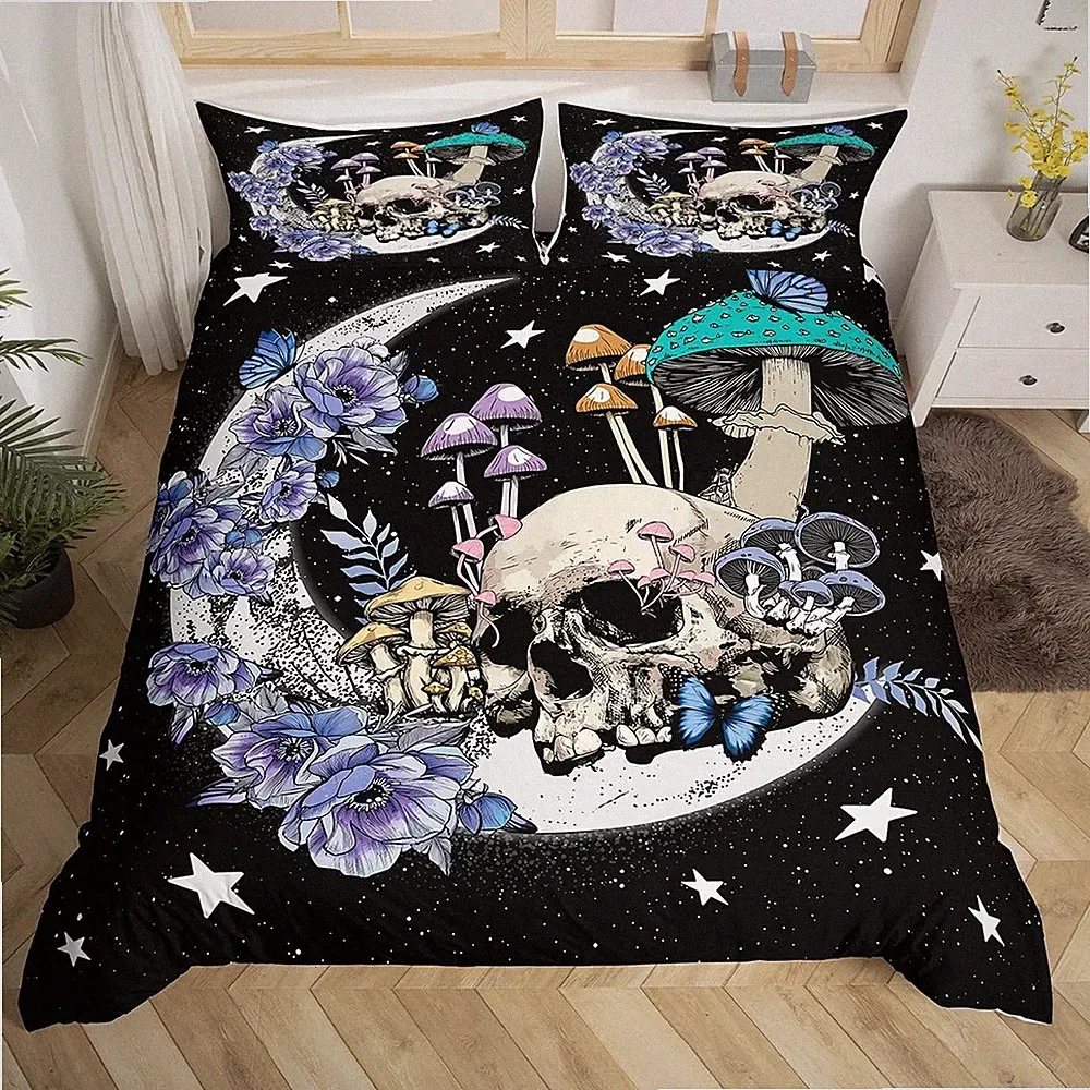 Star Moon Duvet Cover Full Size Sugar Skull Bedding Set 3pcs for Girls Boys Y...