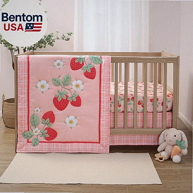 Strawberry Sweet 3-Piece Baby Girl Crib Bedding Set – Pink Nursery Bedding, Crib