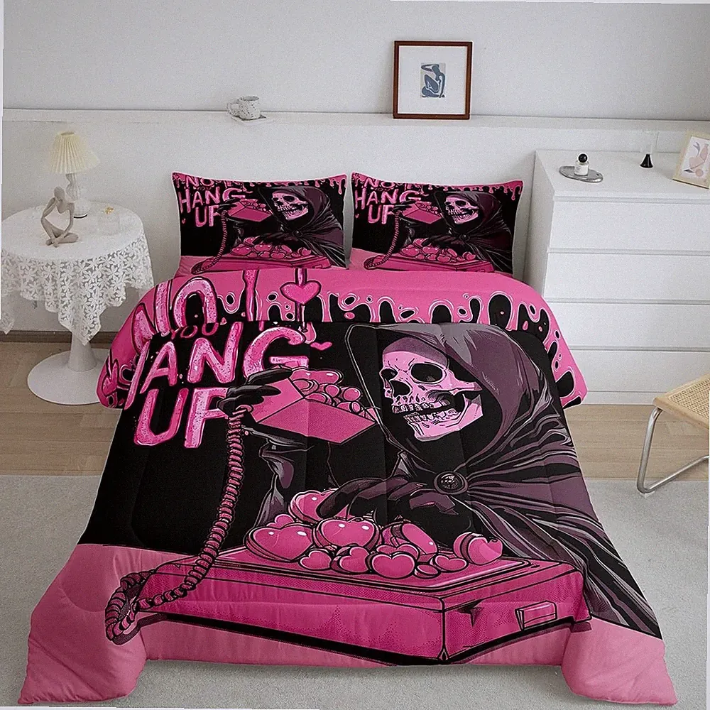 Sugar Skull Horror Phone Call Theme Comforter Set Queen size