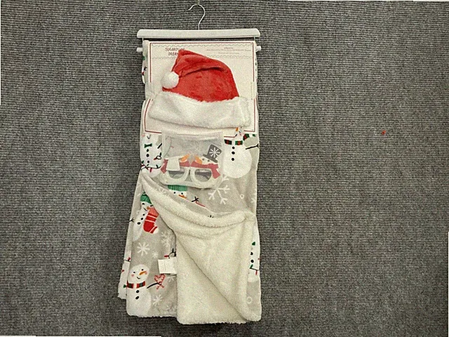 SugarPlum 3 Pieces Set Kids Decorative Throw,Santa Hat & Novelty Glasses