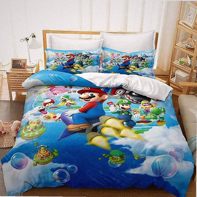 Super Mario Bedding Set 3PCS Duvet Cover Pillowcase Comforter Cover Gift