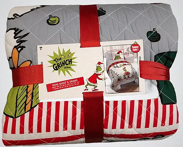The Grinch By Dr. Seuss KING Christmas Holiday Quilt Set - Defects - See Photos